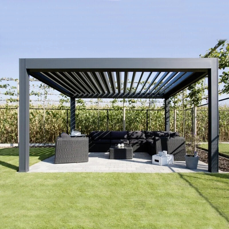 Modern Garden Building Motorized Louver Roof Aluminium Pergola New Waterproof Outdoor Patio Gazebo Pavilion Style